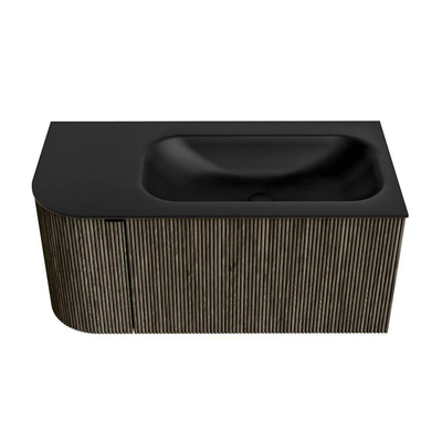 Mondiaz KURVE Ensemble de meuble de salle de bains - 95x46x40cm - 1 tiroir - 1 porte - vasque solid surface - droite - 1 trou de robinet - Shadow