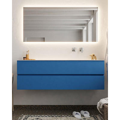 Mondiaz VICA ensemble de meuble de salle de bain - 150cm - meuble sous-vasque jeans - 2 tiroirs - lavabo moon droite - sans trou de robinet - miroir LED - version XL 60cm de haut