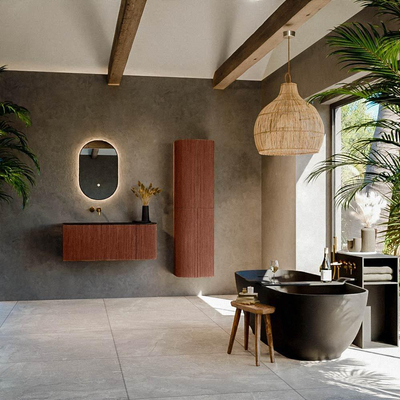 Mondiaz KURVE Ensemble de meuble de salle de bains - 105x46x40cm - 1 tiroir - 1 porte - vasque solid surface - gauche - sans trou de robinet - Ruby