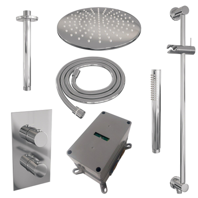 Brauer Chrome Edition Ensemble de douche de tête encastré - douche de tête 30 cm - 2 fonctions - barre de douche - incluant corps encastré - douchette barre 1 jet - chrome