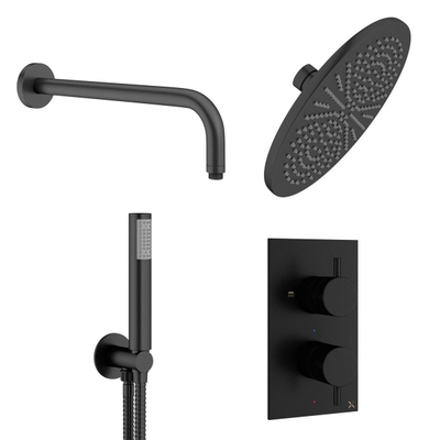 Crosswater MPRO Douche pluie 30cm - robinet de douche thermostatique - encastrable - bras mural - douchette - noir mat