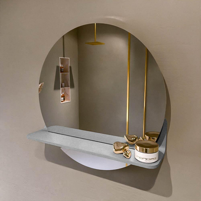 Mondiaz SPOT spiegel – Ø50 cm – met planchet – Plata (zilverblauw)