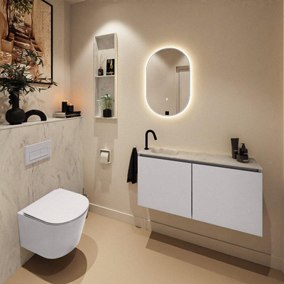 MONDIAZ TURE-DLUX Meuble toilette - 100cm - Cale - EDEN - vasque Opalo - position gauche - 1 trou de robinet