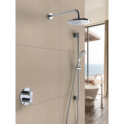 Hotbath Get Togehter Set de douche mitigeur thermostatique à encastrer Laddy R avec inverseur à 2 voies IBS2RA chrome modèle stick bras mural 20cm