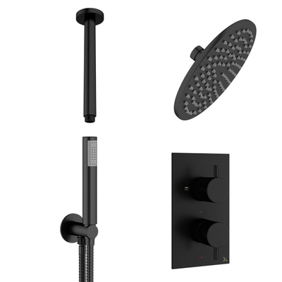 Crosswater MPRO Ensemble de douche pluie encastré - douche principale 20 cm - bras plafond - douchette à main - noir mat