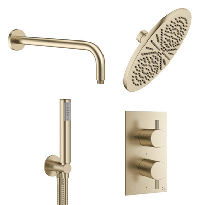 Crosswater MPRO Regendoucheset Inbouw - 30cm hoofddouche - wandarm - staafhanddouche - geborsteld messing (goud)