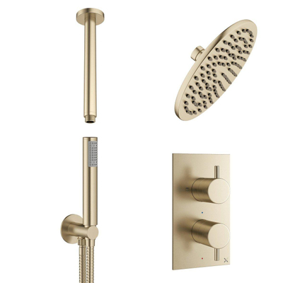 Crosswater MPRO Regendoucheset Inbouw - 20cm hoofddouche - plafondarm - staafhanddouche - geborsteld messing (goud)