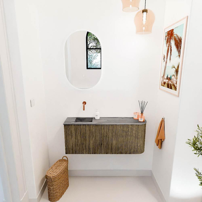 Mondiaz JOYA-DLUX 101.6cm toiletmeubel - ronding rechts kleur Dusk - Wastafel FAYE positie Links Zonder kraangat kleur Sombra.