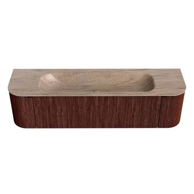 MONDIAZ KURVE-DLUX Meuble de salle de bains 170cm arrondi Gauche + Droite couleur Ruby avec 1 tiroir et 2 portes. Lavabo BIG LARGE Milieu sans trou de robinet Saba.