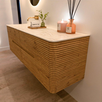 Mondiaz CIRO-DLUX Badkamermeubelset - 160x45x50cm - Solid surface wastafel Ostra - 1 wasbak Links - zonder kraangaten - 4 lades - Oak