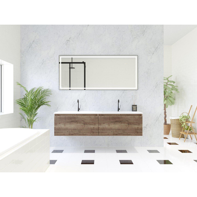 HR badmeubelen Matrix 3D ensemble de meubles de salle de bains 160cm 2 tiroirs sans poignée avec bande de préhension en couleur Charleston avec vasque thin 2 trous de robinet blanc mat