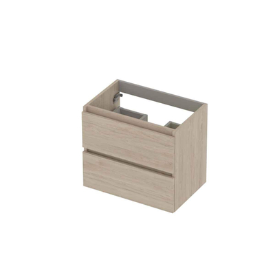 INK Wastafelonderkast - 60x40x52cm - 2 lades - greeploos - met houten keerlijst - MFC - Ivoor eiken