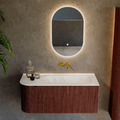 Mondiaz KURVE-DLUX Badkamermeubelset - 105x46x40cm - 1 lade - 1 deur - wastafel solid surface - rechts - zonder kraangat - Ruby