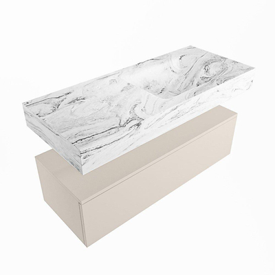 Mondiaz ALAN-DLUX Ensemble de meuble - 110cm - meuble Linen mat - 1 tiroir - Lavabo Cloud Glace suspendu - vasque Droite - 0 trous de robinet