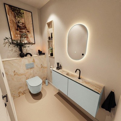 MONDIAZ TURE-DLUX Meuble toilette - 120cm - Greey - EDEN - vasque Frappe - position centrale - 1 trou de robinet