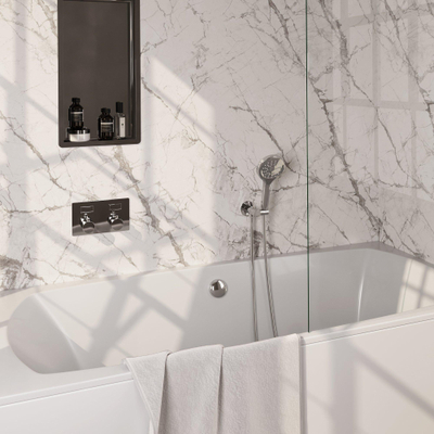 Brauer Chrome Edition mitigeur bain thermostatique encastré bouton poussoir set 04 combinaison de remplissage de bain 3 positions douche à main flexible de douche raccord mural coude chrome