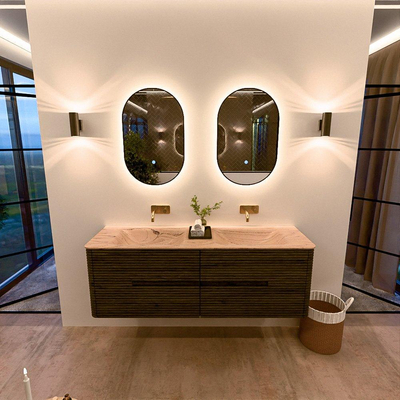 Mondiaz CIRO-DLUX Ensemble de meubles de salle de bains - 150x45x50cm - lavabo en solid surface Arena - 2 vasques double - sans trous de robinet - 4 tiroirs - Shadow