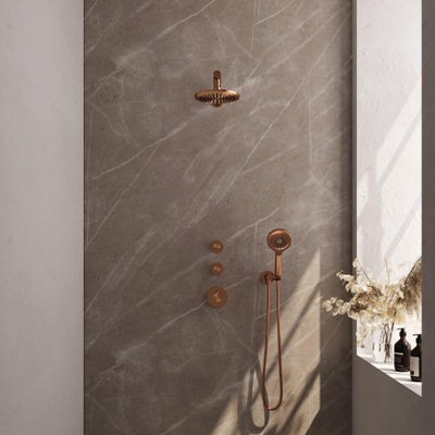 Brauer Copper Edition Ensemble de douche pluie encastré - douche principale 20cm - 3 boutons lisses - bras mural droit - douchette ronde 3 positions - PVD - cuivre brossé