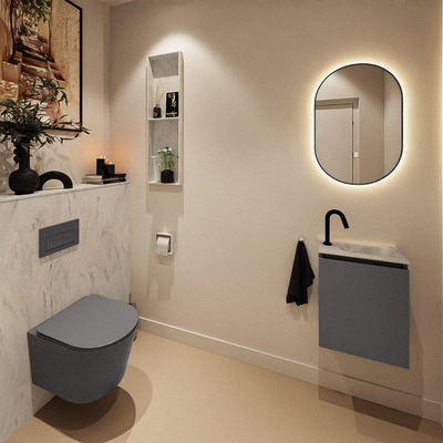 MONDIAZ TURE-DLUX meuble de toilettes 40 cm Dark Grey. EDEN lavabo Opalo position droite. Avec 1 trou de robinet.