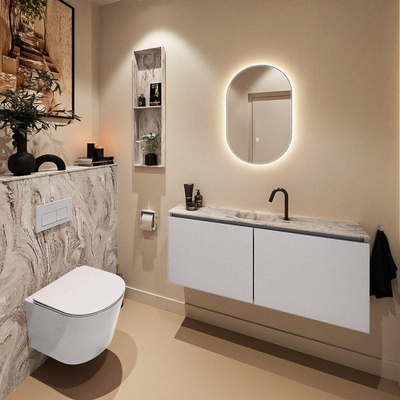 MONDIAZ TURE-DLUX Meuble toilette - 120cm - Cale - EDEN - vasque Glace - position centrale - 1 trou de robinet