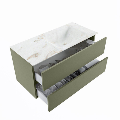 MONDIAZ VICA-DLUX Ensemble meuble de salle de bains - 100cm - meuble bas army - 2 tiroirs - lavabo encastré cloud à droite - 1 trou de robinet - version haute 60cm - frape
