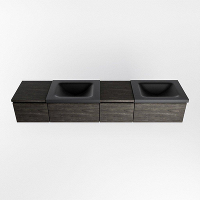 MONDIAZ BUKLA 200cm badmeubel met module 40 rechts kleur Dark Brown met 4 lades. Wastafel CLOUD dubbel 2 kraangaten kleur Urban.