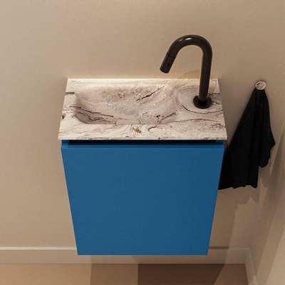MONDIAZ TURE-DLUX Meuble WC 40 cm Jeans. Lavabo EDEN Glace position gauche. Avec 1 trou de robinet.