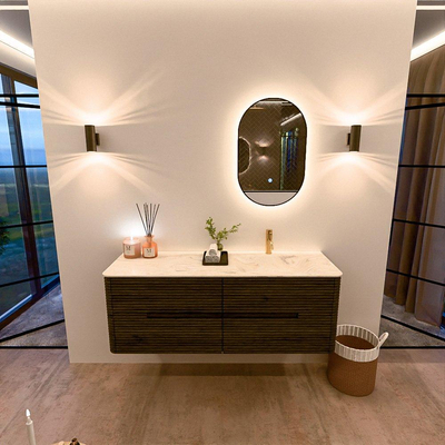 Mondiaz CIRO-DLUX Ensemble de meubles de salle de bains - 140x45x50cm - Plan vasque solid surface Ostra - 1 lavabo à droite - 1 trou de robinet - 4 tiroirs - Shadow