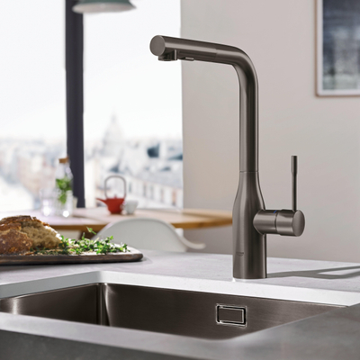 Grohe Essence New Keukenkraan - hoog - draaibare/uittrekbare uitloop - brushed hard graphite (antraciet)