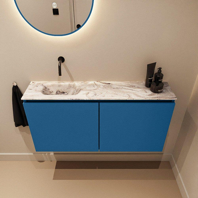 MONDIAZ TURE-DLUX 100cm toiletmeubel Jeans. EDEN wastafel Glace positie links. Zonder kraangat.
