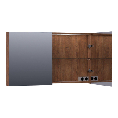 BRAUER Impress Deluxe armoire de toilette - 120x70x15cm - éclairage interne et externe - 2 portes miroir double face - Forêt Cacao