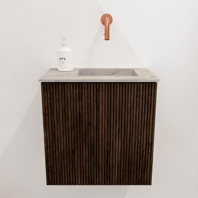 Mondiaz JOYA-DLUX Meuble de toilette 40cm - couleur Walnut - Lavabo FAYE position Droite Sans trou de robinet couleur Glace.