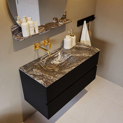 Mondiaz VICA-DLUX Ensemble meuble de salle de bains - 100cm - urban - 2 tiroirs - Lavabo encastré CLOUD - gauche - sans trou de robinet - couleur Lava - version XL 60cm de haut