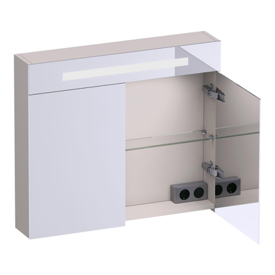 BRAUER Promise Deluxe spiegelkast - 80x70x15cm - met verlichting - 2 dubbelzijdige spiegeldeuren - mat zand