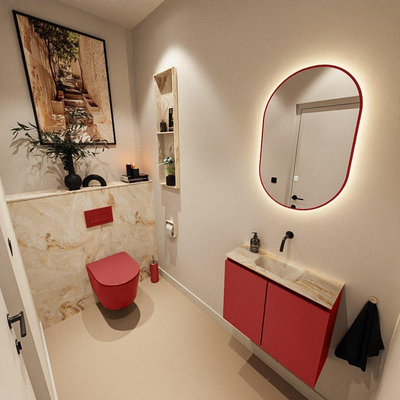 MONDIAZ TURE-DLUX Meuble toilette - 60cm - Fire - EDEN - vasque Frappe - position centrale - sans trou de robinet