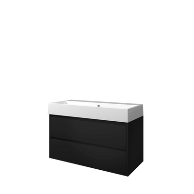 Proline loft ensemble de meubles de salle de bain 100x46x62cm meuble symétrique noir mat sans trou pour robinet porcelaine blanc brillant