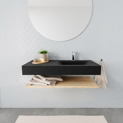 MONDIAZ ALAN 100cm - Badkamermeubelset - planchet - washed oak - vrijhangende wastafel - wasbak rechts - 1 kraangat - urban