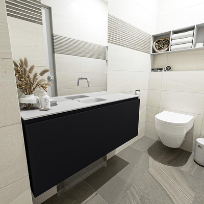 MONDIAZ OLAN Fonteinset - 120x30x40cm - 0 kraangaten - 1 lade - urban mat - wasbak midden - Solid Surface Wit