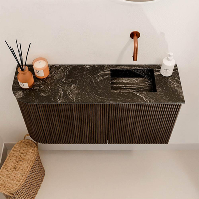Mondiaz JOYA-DLUX 81.6cm meuble de toilette - arrondi gauche couleur Noyer - Vasque FAYE position Droite Sans trou de robinet couleur Lava