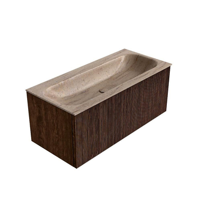 MONDIAZ KURVE-DLUX 100cm badmeubel kleur Walnut met 1 lade en 0 deuren. Wastafel BIG MEDIUM Midden zonder kraangat Saba.