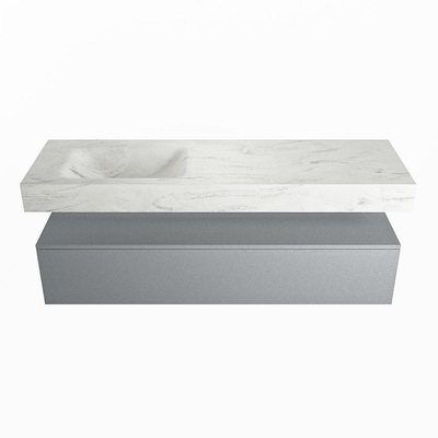 Mondiaz ALAN-DLUX Ensemble de meuble - 150cm - meuble Plata mat - 1 tiroir - Lavabo Cloud Opalo suspendu - vasque Gauche - 0 trous de robinet