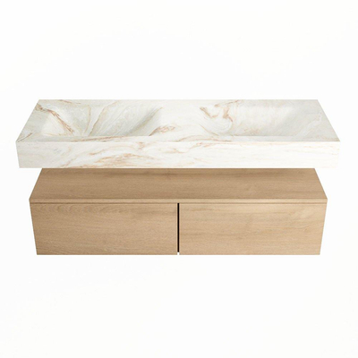 MONDIAZ ALAN - DLUX Badkamermeubelset - 130cm - onderkast - Washed Oak - 2 lades - vrijhangende wastafel - 2 wasbakken - 2 kraangaten - Frappe
