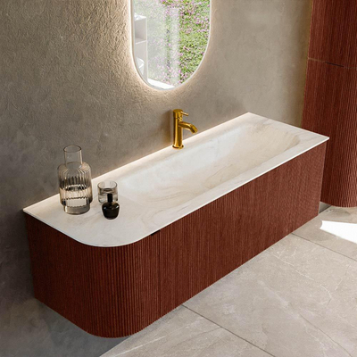 Mondiaz KURVE-DLUX Badkamermeubelset - 135x46x40cm - 1 lade - 1 deur - wastafel solid surface - rechts - 1 kraangat - Ruby