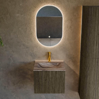 MONDIAZ KURVE-DLUX Meuble de salle de bains 50 cm couleur Shadow avec 1 tiroir et 0 porte. Lavabo GRUNNE Central 1 trou de robinet Sombra.
