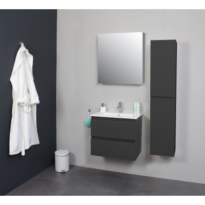 Basic Bella Meuble avec lavabo en porcelaine 1 trou de robinet 60x55x46cm avec armoire toilette à 1 porte gris Anthracite mat