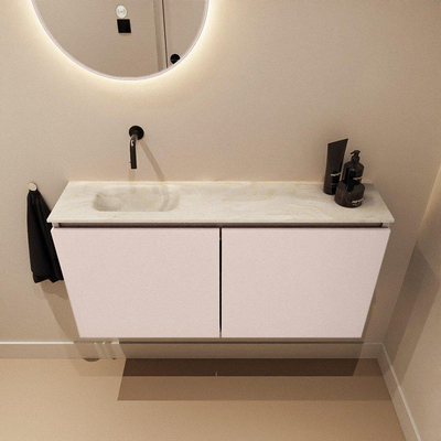 MONDIAZ TURE-DLUX Meuble toilette - 100cm - Rosee - EDEN - vasque Ostra - position gauche - sans trou de robinet