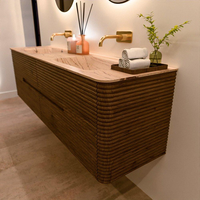 Mondiaz CIRO-DLUX Ensemble meuble de salle de bains - 170x45x50cm - Plan vasque Solid surface Arena - 2 vasques Double - sans trous de robinet - 4 tiroirs - Dusk