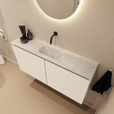 MONDIAZ TURE-DLUX Meuble WC 100 cm Talc. Lavabo EDEN Opalo position milieu. Sans trou de robinet.