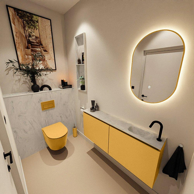 MONDIAZ TURE-DLUX Meuble de toilettes 120cm Ocher. Lavabo EDEN Opalo position droite. Avec 1 trou de robinet.