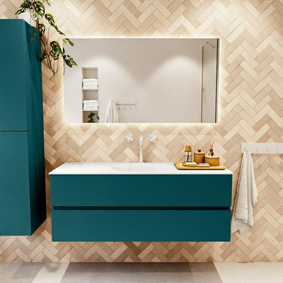 Mondiaz VICA ensemble de meuble de salle de bain - 130cm - meuble sous-vasque smag - 2 tiroirs - lavabo moon milieu - 1 trou de robinet - couleur talc - miroir LED - version XL 60cm haut